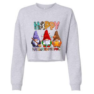 Halloween Thanksgiving Christmas Happy Hallothanksmas Gnomes Gift Cropped Pullover Crew