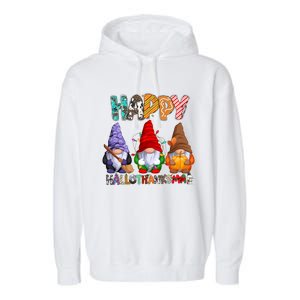 Halloween Thanksgiving Christmas Happy Hallothanksmas Gnomes Gift Garment-Dyed Fleece Hoodie