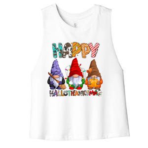 Halloween Thanksgiving Christmas Happy Hallothanksmas Gnomes Gift Women's Racerback Cropped Tank