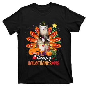 Halloween Thanksgiving Christmas Happy Hallothanksmas Ferret T-Shirt