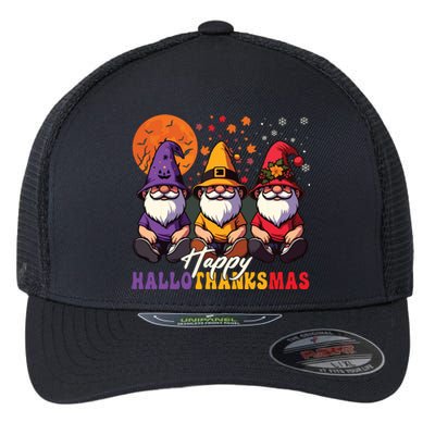 Halloween Thanksgiving Christmas Happy Hallothanksmas Gnomes Flexfit Unipanel Trucker Cap