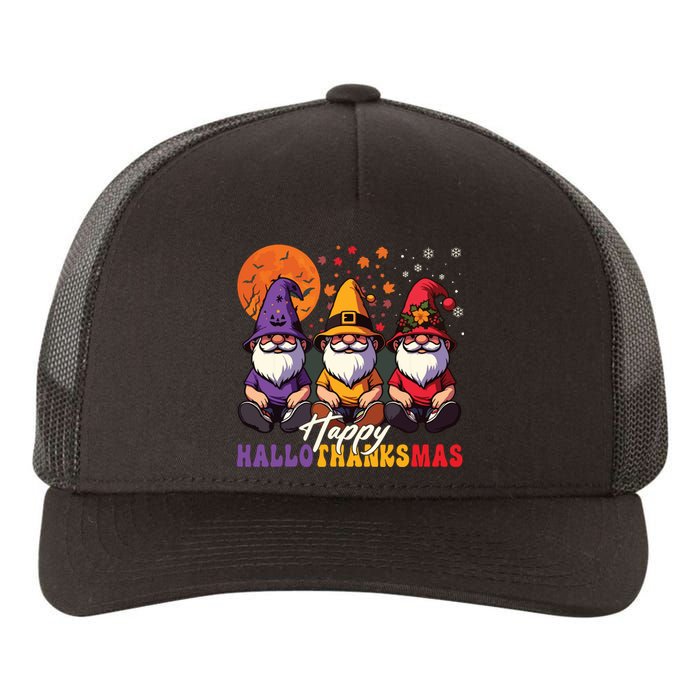 Halloween Thanksgiving Christmas Happy Hallothanksmas Gnomes Yupoong Adult 5-Panel Trucker Hat