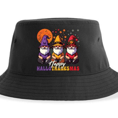 Halloween Thanksgiving Christmas Happy Hallothanksmas Gnomes Sustainable Bucket Hat