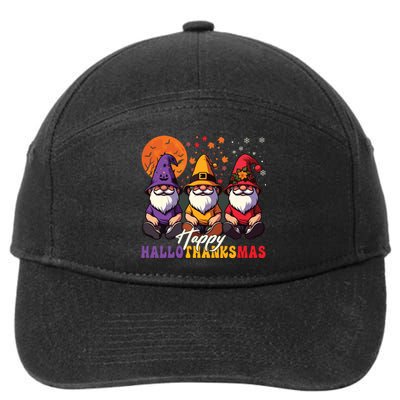 Halloween Thanksgiving Christmas Happy Hallothanksmas Gnomes 7-Panel Snapback Hat