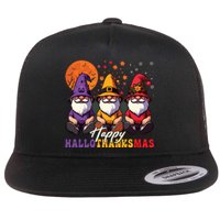 Halloween Thanksgiving Christmas Happy Hallothanksmas Gnomes Flat Bill Trucker Hat