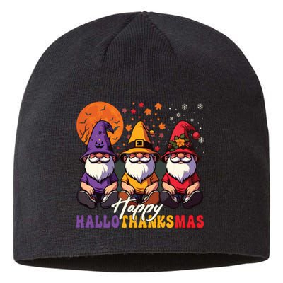 Halloween Thanksgiving Christmas Happy Hallothanksmas Gnomes Sustainable Beanie