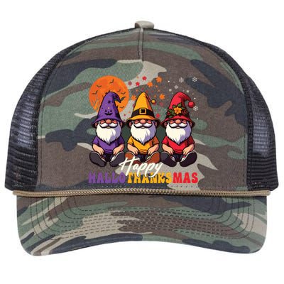 Halloween Thanksgiving Christmas Happy Hallothanksmas Gnomes Retro Rope Trucker Hat Cap