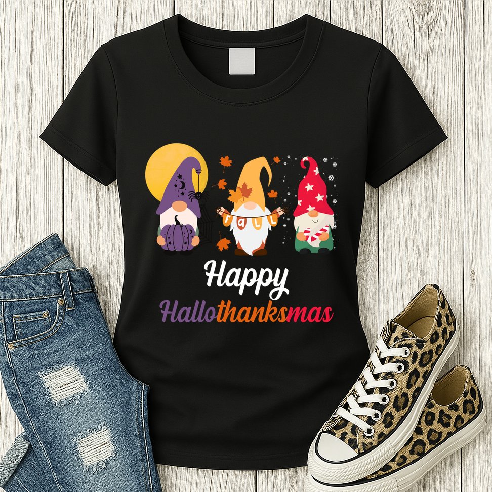 Halloween Thanksgiving Christmas Holiday Gnomes Womens T-Shirt
