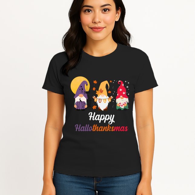 Halloween Thanksgiving Christmas Holiday Gnomes Womens T-Shirt