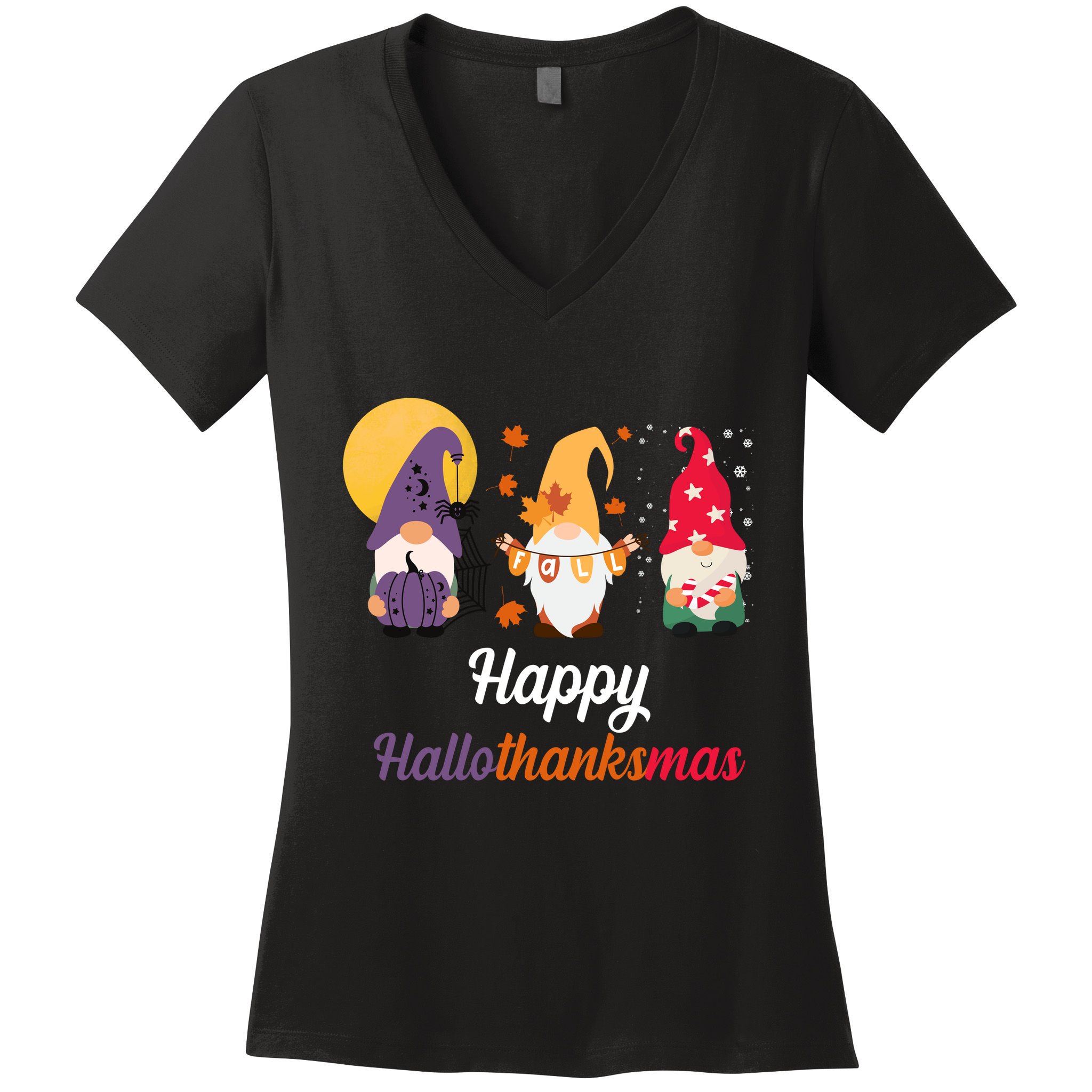 Halloween Thanksgiving Christmas Holiday Gnomes Women's V-Neck T-Shirt
