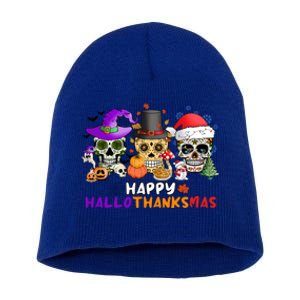 Halloween Thanksgiving Christmas Happy Hallothanksmas Gift Short Acrylic Beanie