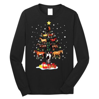 Horse Tree Christmas Horses Xmas Gifts Long Sleeve Shirt