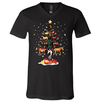 Horse Tree Christmas Horses Xmas Gifts V-Neck T-Shirt