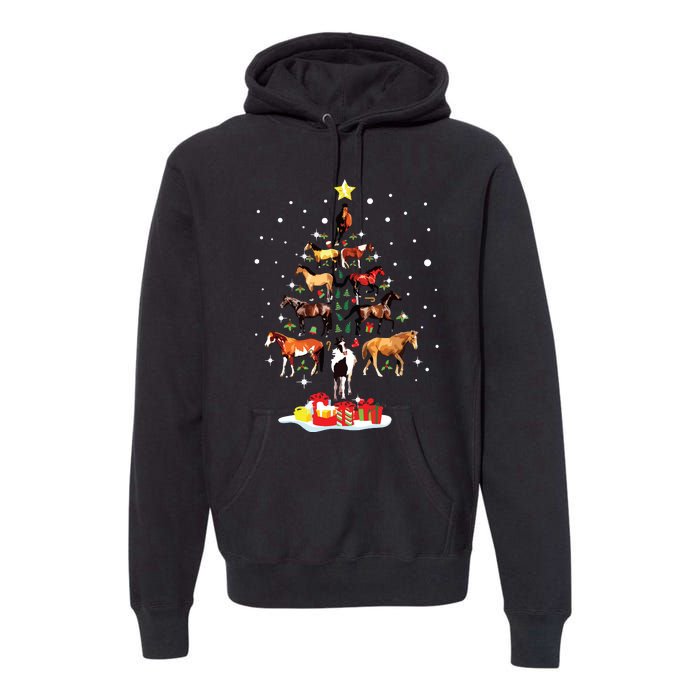 Horse Tree Christmas Horses Xmas Gifts Premium Hoodie