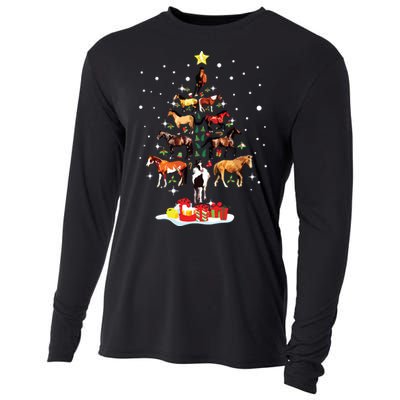 Horse Tree Christmas Horses Xmas Gifts Cooling Performance Long Sleeve Crew