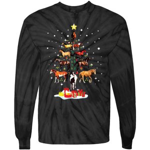 Horse Tree Christmas Horses Xmas Gifts Tie-Dye Long Sleeve Shirt