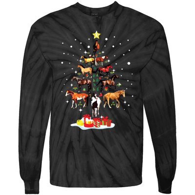 Horse Tree Christmas Horses Xmas Gifts Tie-Dye Long Sleeve Shirt