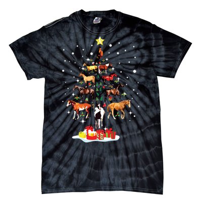 Horse Tree Christmas Horses Xmas Gifts Tie-Dye T-Shirt