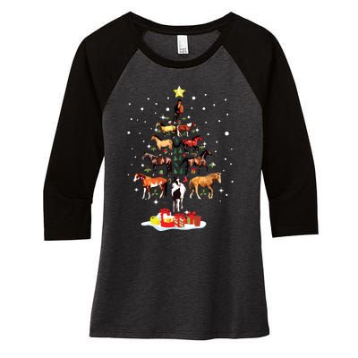 Horse Tree Christmas Horses Xmas Gifts Women's Tri-Blend 3/4-Sleeve Raglan Shirt