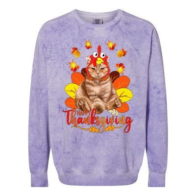 Happy Thanksgiving  Cat Turkey Christmas Day Colorblast Crewneck Sweatshirt