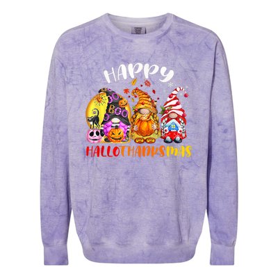 Halloween Thanksgiving Christmas Happy HalloThanksMas Gnomes Colorblast Crewneck Sweatshirt