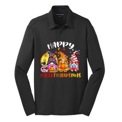 Halloween Thanksgiving Christmas Happy HalloThanksMas Gnomes Silk Touch Performance Long Sleeve Polo