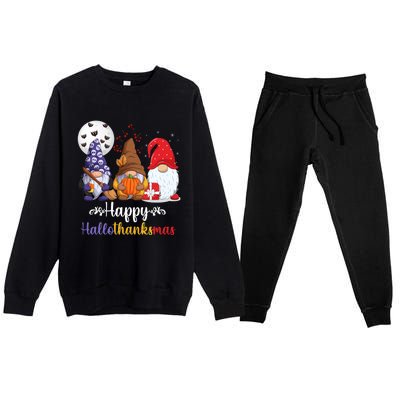 Halloween Thanksgiving Christmas Happy HalloThanksMas Gnomes Premium Crewneck Sweatsuit Set