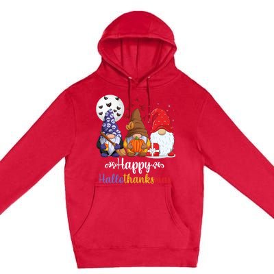 Halloween Thanksgiving Christmas Happy HalloThanksMas Gnomes Premium Pullover Hoodie