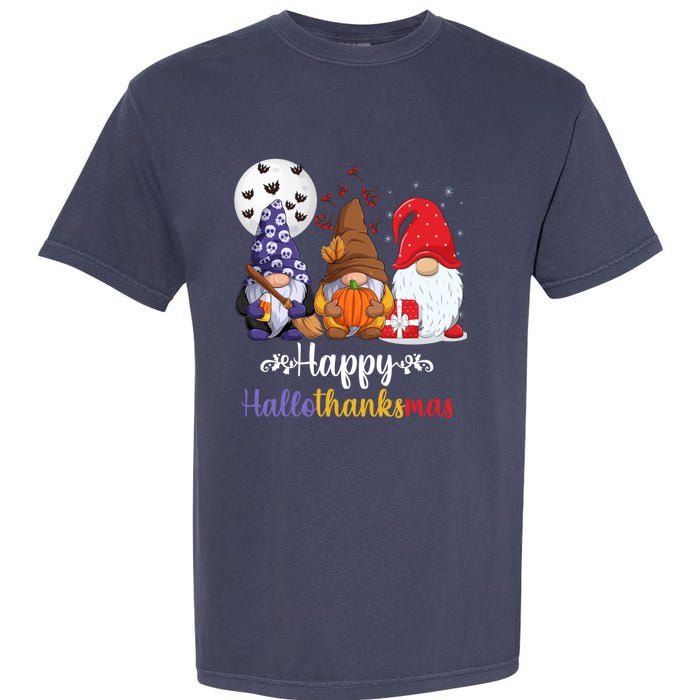 Halloween Thanksgiving Christmas Happy HalloThanksMas Gnomes Garment-Dyed Heavyweight T-Shirt