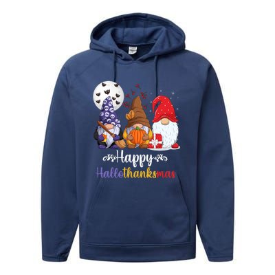 Halloween Thanksgiving Christmas Happy HalloThanksMas Gnomes Performance Fleece Hoodie