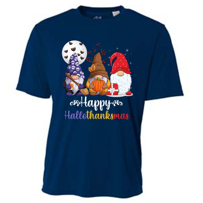 Halloween Thanksgiving Christmas Happy HalloThanksMas Gnomes Cooling Performance Crew T-Shirt