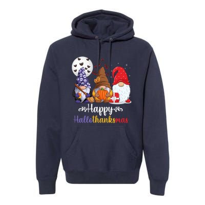 Halloween Thanksgiving Christmas Happy HalloThanksMas Gnomes Premium Hoodie