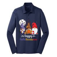 Halloween Thanksgiving Christmas Happy HalloThanksMas Gnomes Silk Touch Performance Long Sleeve Polo