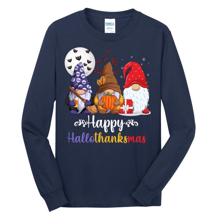 Halloween Thanksgiving Christmas Happy HalloThanksMas Gnomes Tall Long Sleeve T-Shirt