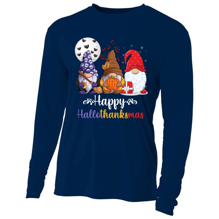 Halloween Thanksgiving Christmas Happy HalloThanksMas Gnomes Cooling Performance Long Sleeve Crew