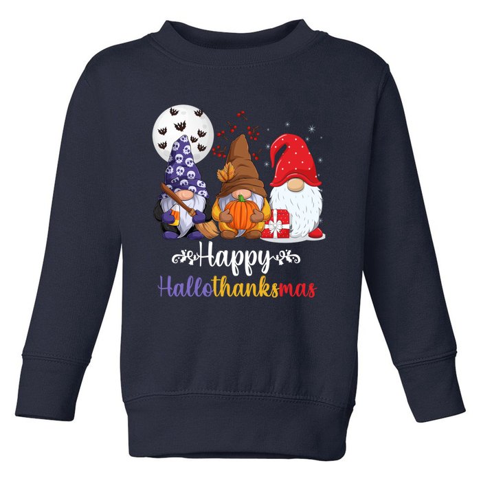 Halloween Thanksgiving Christmas Happy HalloThanksMas Gnomes Toddler Sweatshirt