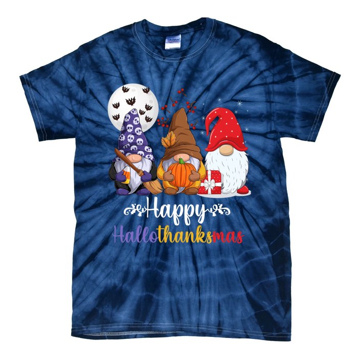 Halloween Thanksgiving Christmas Happy HalloThanksMas Gnomes Tie-Dye T-Shirt