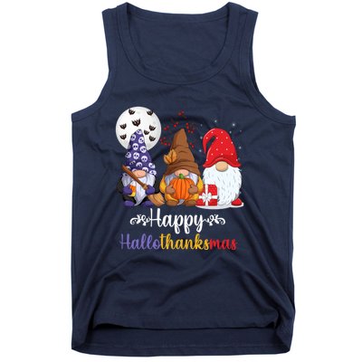 Halloween Thanksgiving Christmas Happy HalloThanksMas Gnomes Tank Top