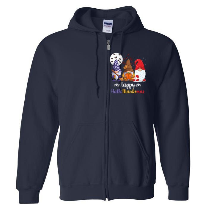 Halloween Thanksgiving Christmas Happy HalloThanksMas Gnomes Full Zip Hoodie