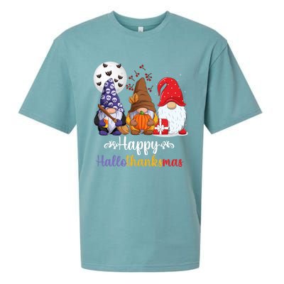 Halloween Thanksgiving Christmas Happy HalloThanksMas Gnomes Sueded Cloud Jersey T-Shirt