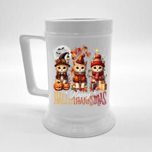 Halloween Thanksgiving Christmas Happy Hallothanksmas Cats Cute Gift Beer Stein