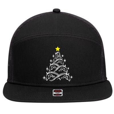 Horse Tree Christmas Horses Xmas Gifts 7 Panel Mesh Trucker Snapback Hat