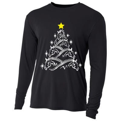 Horse Tree Christmas Horses Xmas Gifts Cooling Performance Long Sleeve Crew