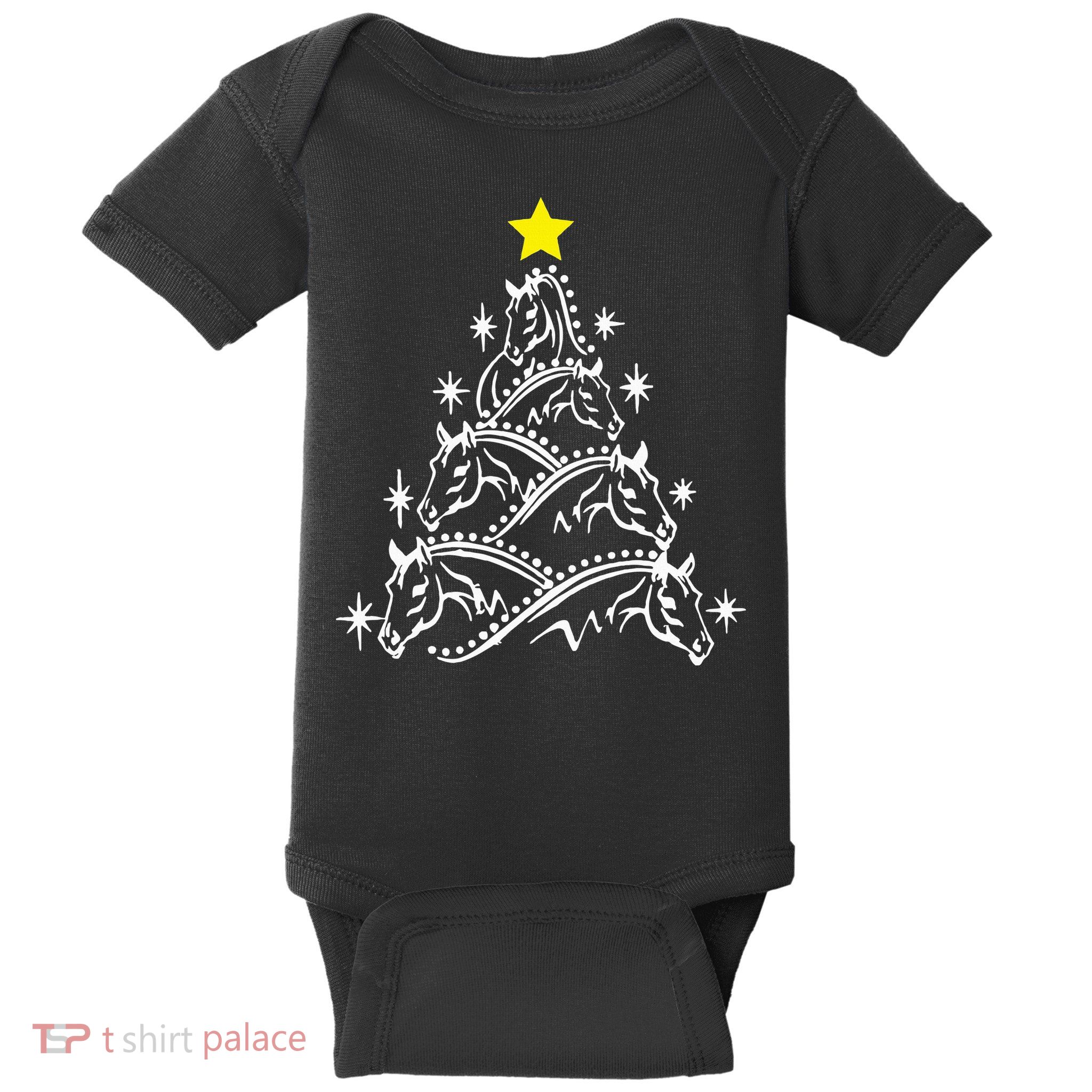 Horse Tree Christmas Horses Xmas Gifts Baby Bodysuit