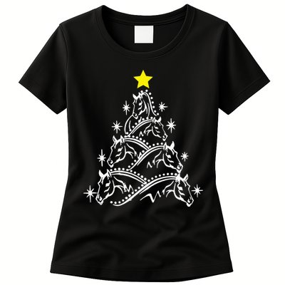 Horse Tree Christmas Horses Xmas Gifts Womens T-Shirt