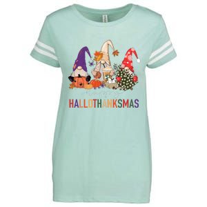 Halloween Thanksgiving Christmas Happy Hallothanksmas Gnomes T Enza Ladies Jersey Football T-Shirt