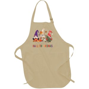 Halloween Thanksgiving Christmas Happy Hallothanksmas Gnomes T Full-Length Apron With Pockets