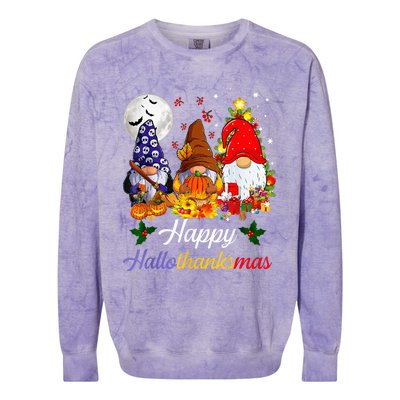 Halloween Thanksgiving Christmas Happy Hallothanksmas Gnomes Colorblast Crewneck Sweatshirt