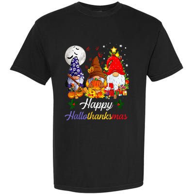 Halloween Thanksgiving Christmas Happy Hallothanksmas Gnomes Garment-Dyed Heavyweight T-Shirt