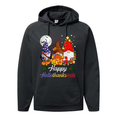 Halloween Thanksgiving Christmas Happy Hallothanksmas Gnomes Performance Fleece Hoodie